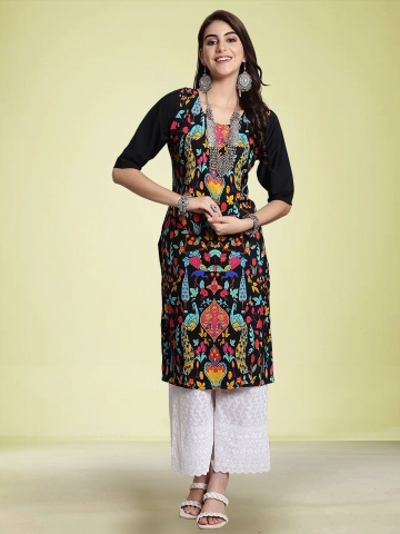 Moda Rapido Ethnic Motifs Printed Round Neck Straight Kurtas