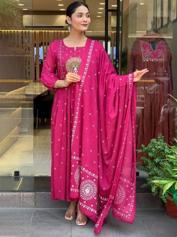 KALINI Women Embroidered Pleated Kurta with Trousers & Dupatta
