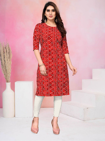 KETAKI FASHION Women Bandhani Printed Mirror Work Straight Crepe Kurta