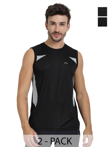 FTX Pack Of 2 Colourblocked Sleeveless Dri Fit T-shirts