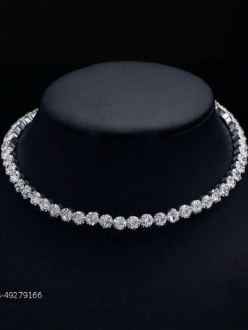 Anouk Silver-Toned & White AD Handcrafted Rhodium Choker Necklace