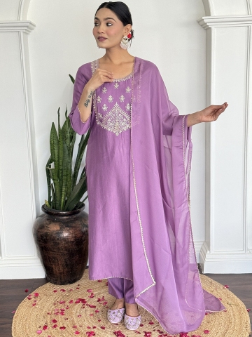 KALINI Women Floral Embroidered Silk Kurta with Pyjama & Dupatta