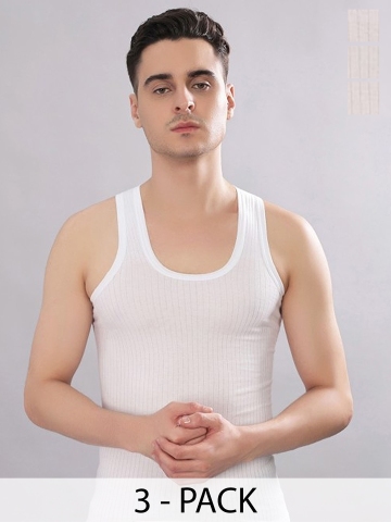 CAVENDERS Pack Of 3 Striped Cotton Basic Innerwear Vests c51=SWIFT---2---85-White