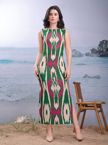 PURVAJA Women Multi Geometric Ikat Printed Bodycon Maxi Dress