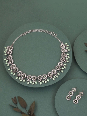 Sangria Silver-Plated Stone Studded Jewellery Set