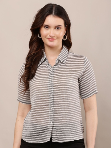 Moda Rapido Women Horizontal Stripes Striped Casual Shirt