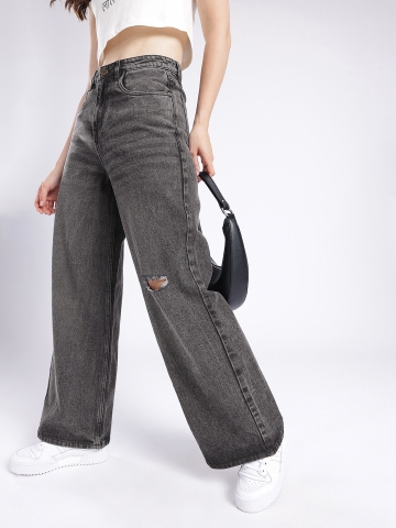glitchez Women Distressed Wide Leg Light Fade Jeans