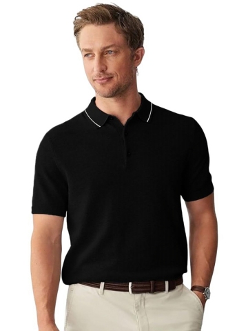 Stylecast X Kotty Black Textured Polo Collar T-shirt
