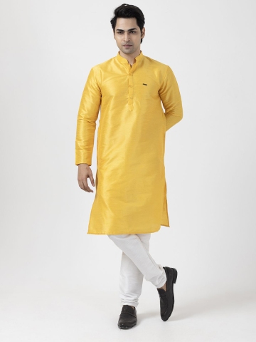 DEVOILER Woven Design Band Collar Dupion Silk Straight Kurta