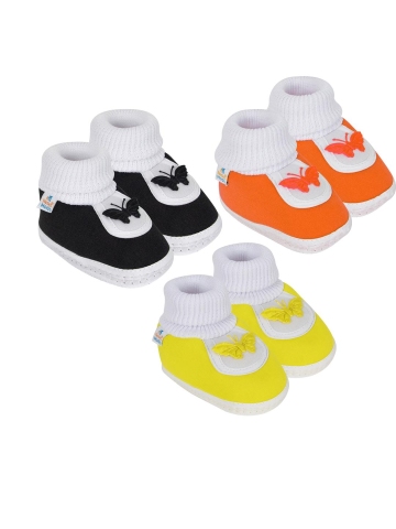NESKA MODA 0 To 12 Months Baby Boys & Baby Girls Set of 3 Pair Cute Soft Cotton Butterfly Booties