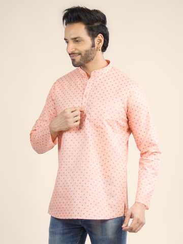 DEVOILER Geometric Printed Band Collar Straight Short Kurta