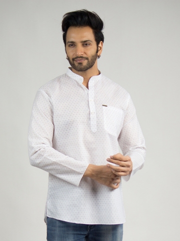 DEVOILER Micro Ditsy Printed Band Collar Straight Short Kurta