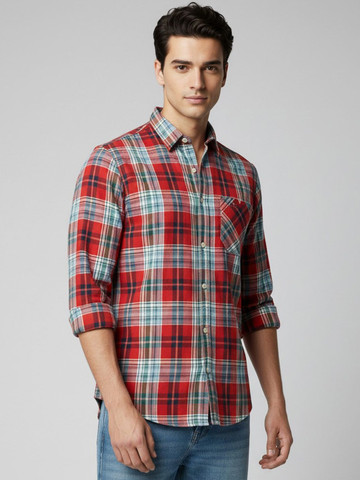 XENOR Men Slim Fit Tartan Checks Checked Casual Shirt