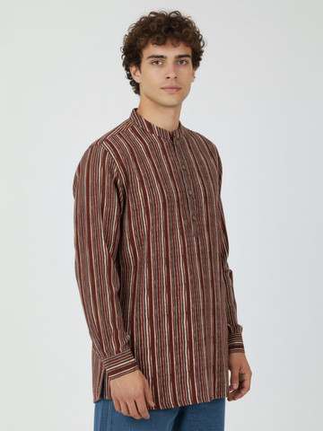 Anouk Rustic Striped Mandarin Collar Straight Kurta
