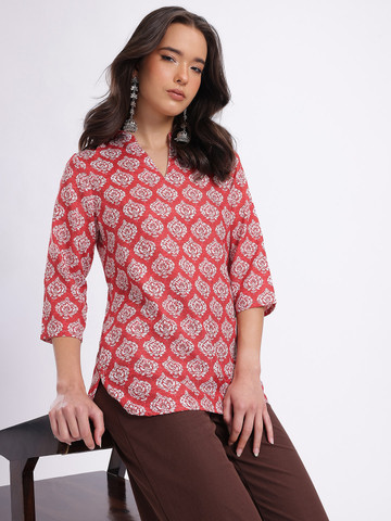 Anouk Rustic Ethnic Motifs Print Curved Hem Kurti