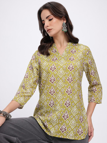 Anouk Rustic Ethnic Motifs Printed Mandarin Collar Straight Kurti