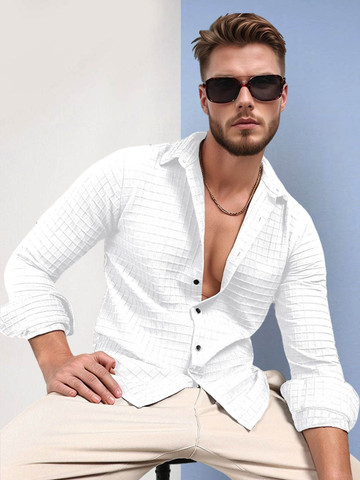 SZN Men White Polyester Regular Fit Casual Shirt