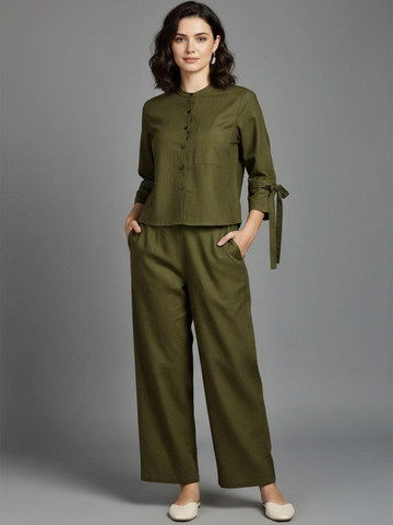 Anouk Mandarin Collar Three-Quarter Sleeves Top & Palazzos