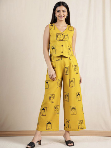 Anouk Printed V-Neck Waistcoat With Trousers Co-Ords