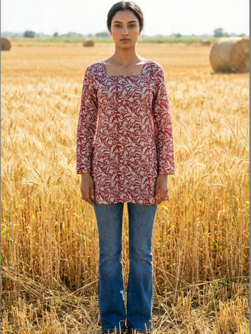 SANSKRUTIHOMES Floral Print Cotton Top