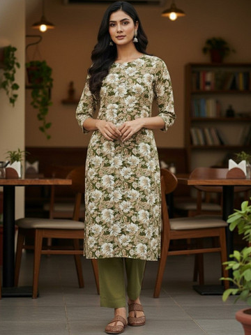 JANKHANA Women Floral Printed Gotta Patti Crepe Kurta
