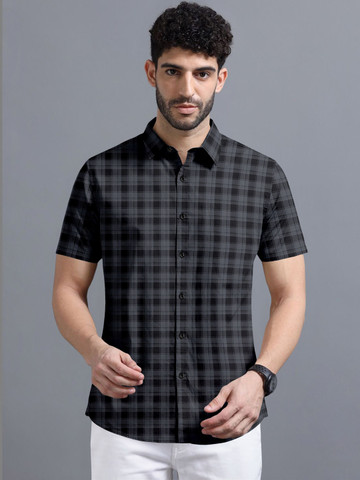 SZN Men Slim Fit Grey Tartan Checks Casual Shirt
