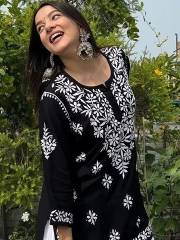 OPIVE FASHION HUB Ethnic Motifs Embroidered Thread Work Pure Cotton Thread Work Kurti