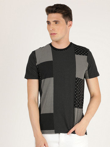 Lee Men Black & Grey Printed Slim Fit Cotton T-shirt