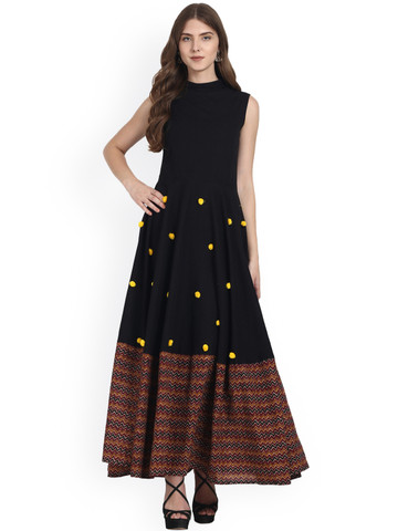 Nayo Women Black & Red Printed A-Line Kurta