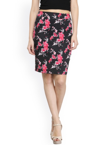 45 OFF on Purplicious Black Pink Floral Print Pencil Skirt on
