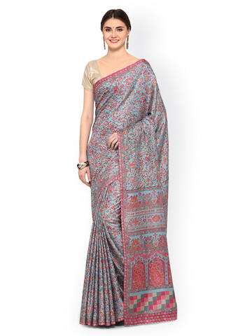 Saree mall Grey Printed Pashmina Silk Blend Saree
