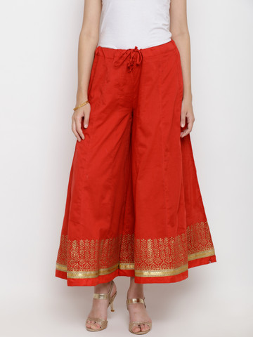 Biba Women Red Printed Detail Flared Palazzos Biba Women Red Printed Detail Flared Palazzos