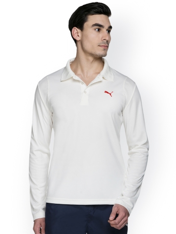 Buy Puma Men White Cricket Team Ls Polo Collar T Shirt On Myntra