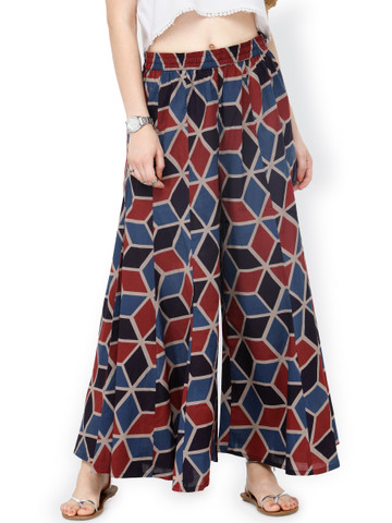 Varanga Women Blue & Black Printed Straight Palazzos