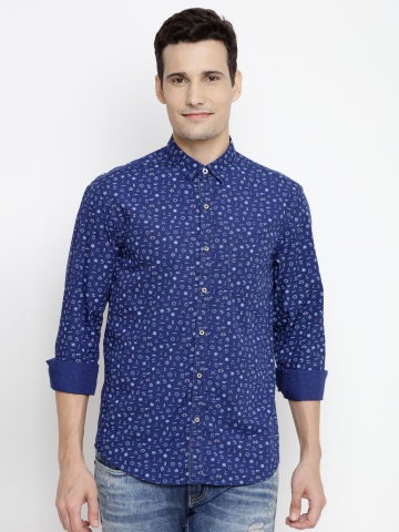 60 Off On John Players Men Navy Trim Fit Printed Casual Shirt On