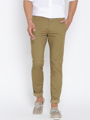Buy John Players Men Olive Green Slim Fit Solid Casual Trousers on Myntra   PaisaWapascom