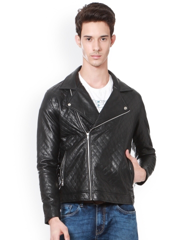 Buy People Men Black Solid Biker Jacket on Myntra | PaisaWapas.com