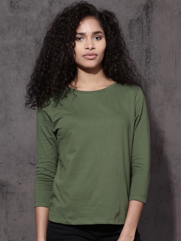 Buy Roadster Women Green Solid Round Neck T-shirt on Myntra