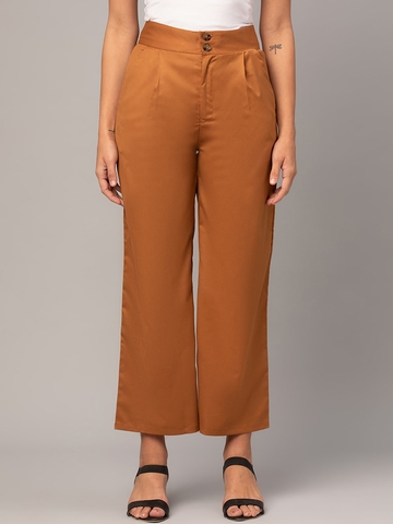 Kotty Women Relaxed Straight Fit High-Rise Easy Wash Pleated Trousers