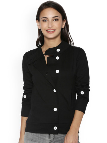 Campus Sutra Women Black Solid Tailored Jacket