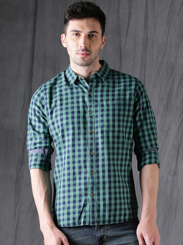 Navy Blue Slim Fit Checked Casual Shirt 