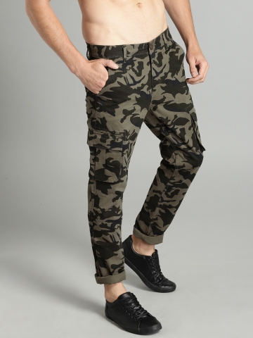 Buy IVOC Men Olive Green  Black Slim Fit Printed Joggers  Trousers for  Men 5333629  Myntra