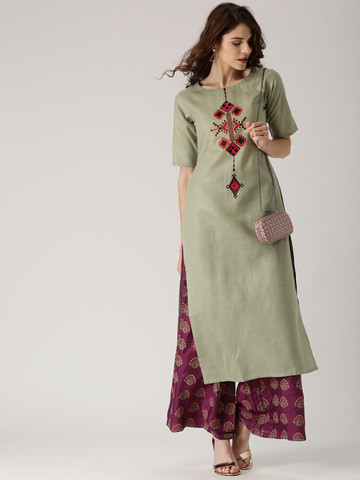 Libas Women Green Embroidered Straight Kurta Libas Women Green Embroidered Straight Kurta