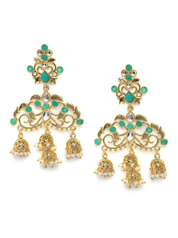 Anouk Gold-Toned & Green Classic Drop Earrings