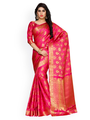 MIMOSA Pink Art Silk Woven Design Kanjeevaram Saree