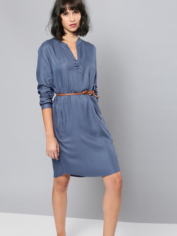 NUSH Women Blue Solid A-Line Dress
