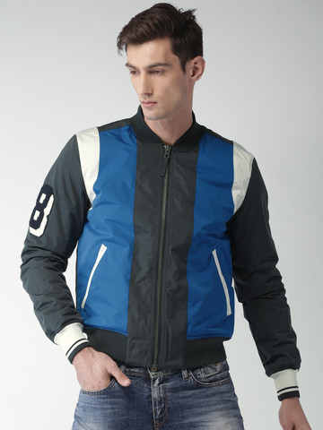 Tommy Hilfiger Men Blue Colourblocked Bomber