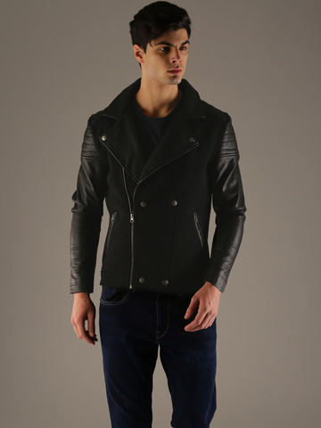 Flying Machine Men Black Solid Tailored Jacket
