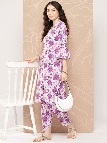 Sangria Ethnic Motifs Printed Pure Cotton Kurta with Trousers