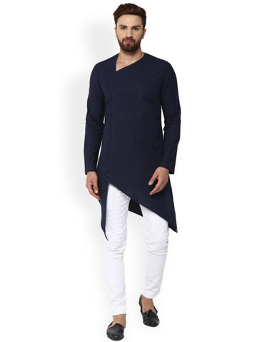 See Designs Men Navy Blue Solid Straight Kurta